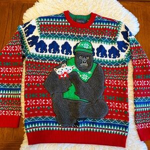 33 Degrees Ugly Christmas Holiday Party Sweater Gorilla Kittens Red Green Size M